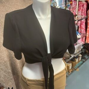 S.L. Fashions Black Tie-Front Crop Top